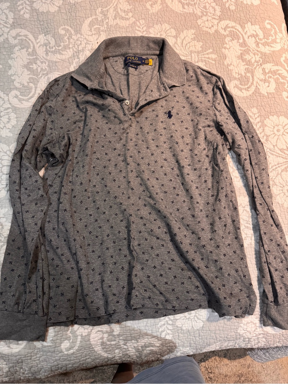 Polo by Ralph Lauren Long-Sleeve Heather Grey Polo with Micro Print